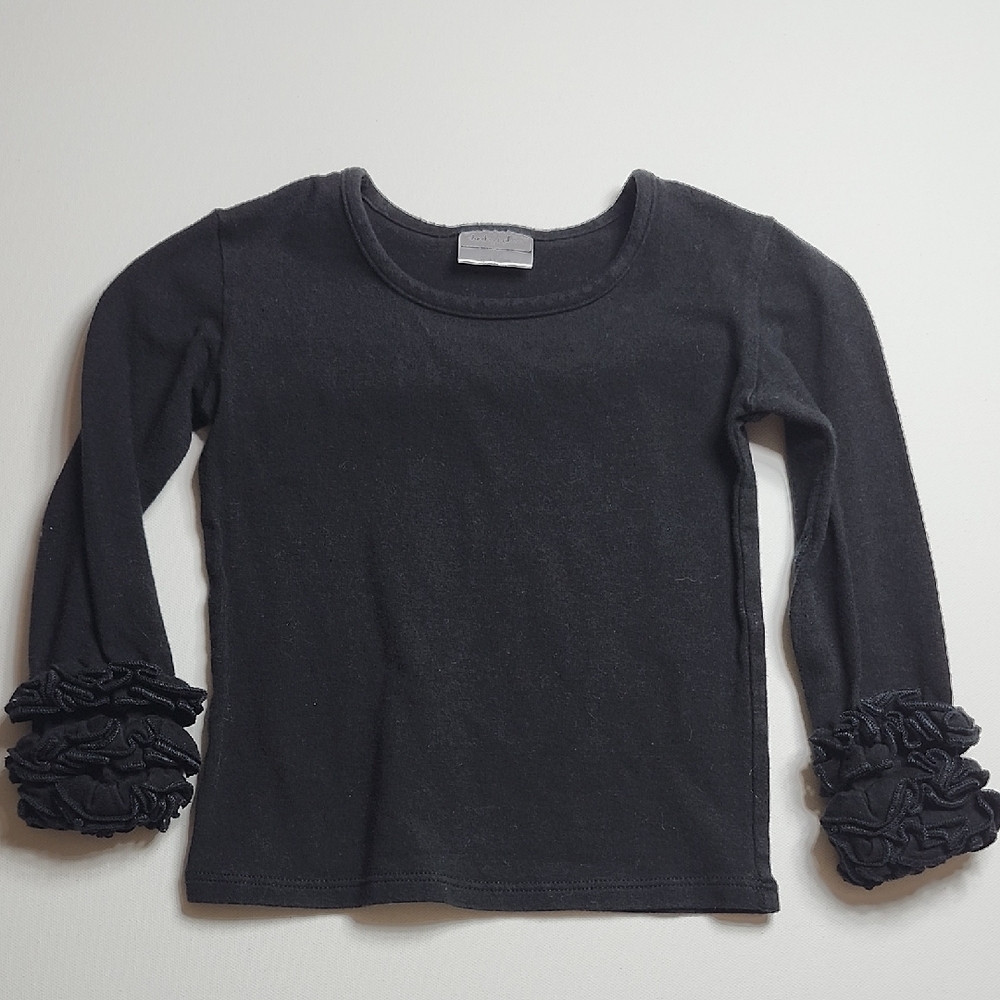 Cheeky Plum Black  Long Sleeve with Ruffle Cuffs Kids Top